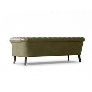 Tabouret ottoman traditionnel antique rembourré en cuir PU touffeté avec pieds en bois pour salon, hôtel/villa - Product Image 3