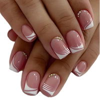 24 pièces de faux ongles courts carrés en ABS rose Pure Desire Diamond Private Label avec colle, ongles artificiels