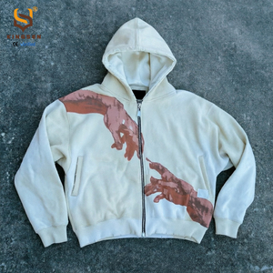 Sweat à capuche zippé surdimensionné en molleton 100 % coton, coupe personnalisée, style Y2K Hip Hop Rétro Streetwear, broderie, délavage acide, pour homme - Product Image 4