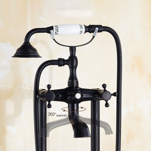 Baignoire autoportante de style européen à poser au sol avec double robinet à bouton croisé et douchette téléphonique HD-TF012 - Product Image 1