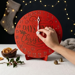 Calendario de Adviento Redondo de Madera, Calendario de Cuenta Regresiva Navideña, Decoración Festiva Reutilizable para Mesa - Product Image 1