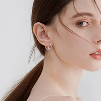Joyería de animales de moda, pendientes de aro redondos de búho pequeño chapados en dos tonos de Plata de Ley 925 para mujer