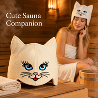 Gorro de Sauna de Fieltro de Lana con Diseño de Gato Adorable, Protección Contra el Calor, Transpirable, para Baño de Vapor y Spa