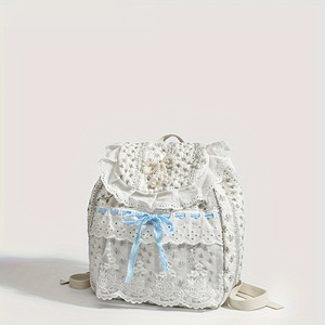 Mochila <span class=keywords><strong>de</strong></span> ocio <span class=keywords><strong>de</strong></span> mujer con correas ajustables <span class=keywords><strong>de</strong></span> lazo azul <span class=keywords><strong>de</strong></span> encaje <span class=keywords><strong>de</strong></span> algodón suave personalizada - Product Image 3