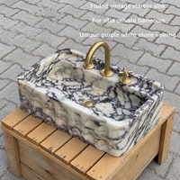 Lavabo rectangulaire en marbre Calacatta Viola personnalisé, à poser au mur, avec rainures, pour salle de bain de luxe