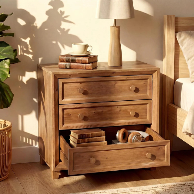 Modern Wooden Bedside Table with Large Storage Capacity for Bedroom and Living Rooms Apartment-Friendly Bedroom Furniture