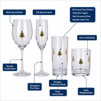 Ensemble de 4 verres à vin et à champagne en cristal sans plomb, avec logo personnalisé OEM, émail 3D, motif sapin de Noël, vert, or, rouge