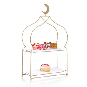رمضان الذهب كعكة حامل معدني العتيقة مستوحاة مثبت الكعك للحلوى الجدول عرض مجموعة مع رمضان كعكة حامل