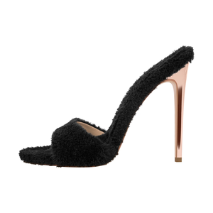 <span class=keywords><strong>Mules</strong></span> à talons hauts en fourrure pour femmes, talons aiguilles ouverts en peluche pour les soirées et les sorties nocturnes - Product Image 5