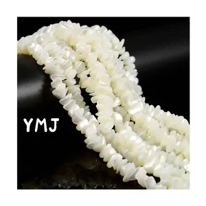 YMJ Natural 7-10mm White Fresh Water Mother of Pearl MOP Shell Irregular Pebble Nugget Chips Beads for Jewelry Jewellery