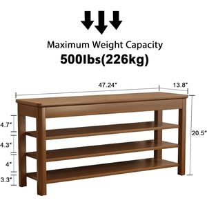 <span class=keywords><strong>Banc</strong></span> à <span class=keywords><strong>chaussures</strong></span> en bois de chêne à 3 niveaux avec étagère de rangement pour salon, salle à manger, entrée - Product Image 3