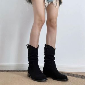 奢华时尚靴子进口小牛皮马头方跟秋冬平靴 - Product Image 4