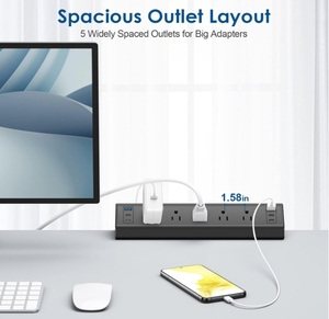 <span class=keywords><strong>Multiprise</strong></span> industrielle PD 20W avec 5 prises CA amovibles, rétractables et montables, à fixer sur table/bureau, 2 ports USB-A et 4 ports Type-C, 10A - Product Image 6