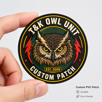 Patch PVC personnalisé avec logo tête de hibou, écologique, durable, design rond pour vestes d'extérieur, vêtements, étiquettes de vêtements