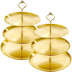 Ensemble de 2 plateaux à fruits en acier inoxydable à trois niveaux, style coréen, pour présentation de desserts, buffet, banquet, usage domestique quotidien - Product Image 6