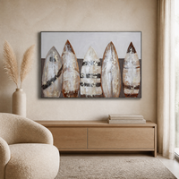 Peinture à l'huile sur toile 3D à texture de planche de surf, peinte à la main, format personnalisé, art mural vintage, décoration côtière pour salon