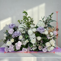 Vente en gros de compositions florales artificielles DKB, rangée de fleurs blanches et violettes de qualité supérieure pour la décoration de mariage