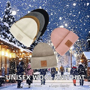Unisex Wholesale Custom Logo Ribbed Wool Knit Common Travel <b>Winter</b> Luxury Warm Cuffed Beanie <b>Hat</b> for Women <b>Men</b> - Product Image 2