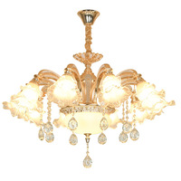 Lustre de style européen en or classique de luxe avec abat-jour en cristal, décoration intérieure, lustre à plusieurs têtes en forme de fleurs pour salon et chambre à coucher