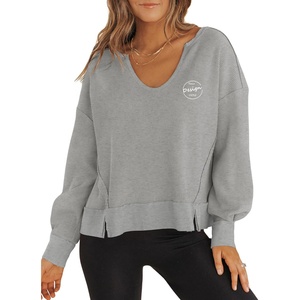 JL1028A produttore di alta qualità con scollo a V manica lunga abbigliamento Casual da donna maglione lavorato a maglia Waffle felpe da donna - Product Image 3