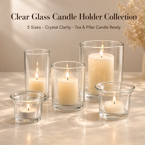Collection <span class=keywords><strong>de</strong></span> bougeoirs <span class=keywords><strong>en</strong></span> verre transparent, 5 tailles, clarté cristalline, base épaissie, pour bougies pilier et bougies thé, prêts pour la maison, la table et les mariages - Product Image 2