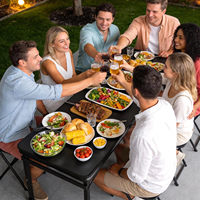Table de camping pliable avec cadre en aluminium, hauteur réglable sur 3 positions, poignée de transport légère, portable pour les voyages, le camping et les activités de plein air