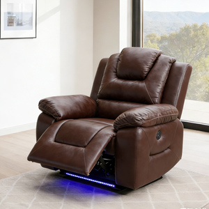 Conjunto de Sofás Reclinables Ergonómicos de Cuero Sintético Moderno, 3+2+1 Plazas, con Luces LED USB y Mesa Abatible, para Sala de Estar o Cine en Casa - Product Image 5