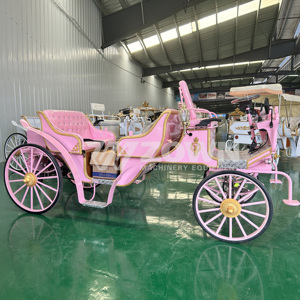 รถม้าชมวิวไฟฟ้าสีชมพูสไตล์ยุโรป ตกแต่งขอบสีทอง เบาะนุ่ม สำหรับงานแต่งงานและบริการขนส่ง - Product Image 6
