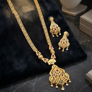 เซ็ตสร้อยคอและต่างหูยาวลายดอกไม้สำหรับผู้หญิงชุบทองขนาดเล็ก14K 18K 24K สำหรับงานแต่งงาน - Product Image 3