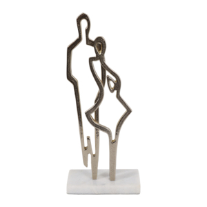 Scultura Astratta di Coppia in Metallo con Base in Marmo, Decorazione per Soggiorno e Ufficio - Product Image 1