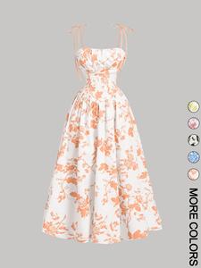 Vestido Midi Floral de Verano para Mujer, Estilo Vintage, con Tirantes Finos, Romántico, Estilo Francés, Silueta en A - Product Image 5
