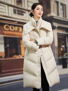 Blouson en duvet de canard blanc pour <span class=keywords><strong>femme</strong></span>, nouvelle collection 2025 - Design superposé tendance, <span class=keywords><strong>mi</strong></span>-long, haute capacité de gonflage - Product Image 1