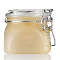 Pot à gommage corporel en métal avec fermeture à clé, forme sectorielle, transparent, 500 ml, huile de noix de coco et sucre brun, pour le bain et les soins du corps