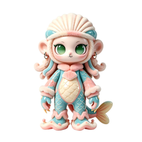 Figurine de collection sirène singe en PVC, fabrication OEM en usine chinoise, avec chapeau coquillage et finition floquée, personnalisation du logo et de l'emballage
