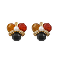 Anting Tusuk Kuningan Berlapis Emas 18K Mutiara Alami Campuran Berbentuk Faceted Dengan Tiang Perak 925 untuk Telinga Sensitif