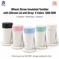 Gobelet isotherme en paille de blé naturelle avec couvercle en silicone étoilé et sangle de transport, 5 couleurs, logo personnalisé, OEM ODM en gros