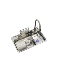 Évier de cuisine double bac personnalisable fait main en acier inoxydable 304 avec robinet monotrou – Vente chaude