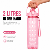 Bouteille d'eau PC grande capacité 2000ml 1500ml avec poignée et paille, gourde de sport transparente pour la gym, le sport et l'extérieur