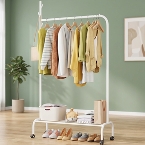 Metal <b>Clothing</b> <b>Rack</b> 90x34x173cm Double Tier with Wheels Minimalist Storage Holder for Wardrobe - Product Image 6