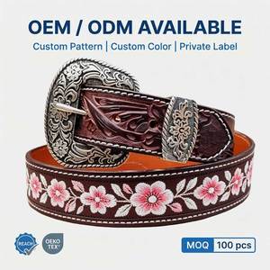 <span class=keywords><strong>Ceinture</strong></span> en <span class=keywords><strong>cuir</strong></span> de vachette de style western vintage avec boucle en alliage, broderie florale tissée, design sculpté et gaufré pour jeans <span class=keywords><strong>homme</strong></span> - Product Image 1