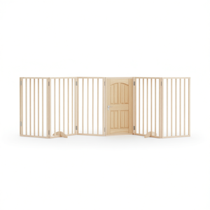 Puerta Plegable de 6 Paneles para Perros con Puerta de Madera de Álamo de 118.1 Pulgadas para Uso en Interiores en Casas de Mascotas - Product Image 1