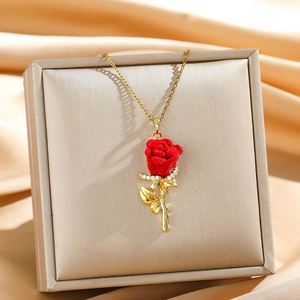 Collar con Colgante de Flor de Rosa, Chapado en Plata Antigua, Acero Inoxidable, Zirconia, Joyería Moderna para Mujer, Resistente al Deslustre, Aniversario - Product Image 2