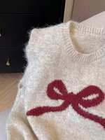 Gilet en tricot sans manches ample à col rond et nœud jacquard pour femme (personnalisable)