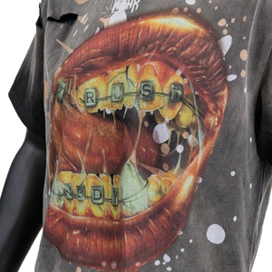 Camiseta TOPSHOW de Alta Calidad con Diseño Gráfico Personalizado, Estilo Desgastado y Decolorado por el Sol, 220 g/m², Algodón, Estilo Urbano, Corte Recto, Lavado Ácido, para Hombre - Product Image 6