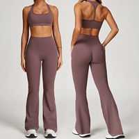 Ensemble de yoga pour femmes avec logo personnalisé, couleur unie, leggings de yoga taille haute avec vêtements de fitness à séchage rapide, ensemble de course