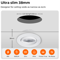 Downlight COB sans scintillement AC 220V en aluminium, angle de faisceau de 36 degrés, spot encastré au plafond moderne IP44, garantie 5 ans