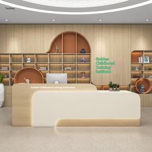 Escritorio de recepción de oficina minimalista moderno con logotipo personalizado para escuela, hospital, oficina, edificio, vestíbulo, consola de <span class=keywords><strong>control</strong></span> hecha de madera - Product Image 3
