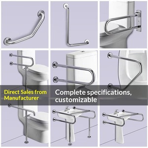Barres d'appui de salle de bain en acier inoxydable 304 pour personnes âgées et handicapées, supports de toilettes et d'urinoirs, barres d'appui de lavabo, capacité de charge de 300 kg, polies - Product Image 5