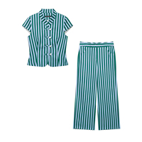 Ensemble Blouse et Pantalon Rayé à Nœuds Personnalisé 2026 – Tenue de Bureau Deux Pièces OEM/ODM Élégante pour Femme, Style Vintage Décontracté