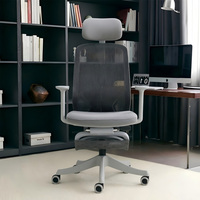 Chaise de bureau pivotante réglable en hauteur avec appui-tête réglable + dossier en maille respirante + cadre en acier + roulettes